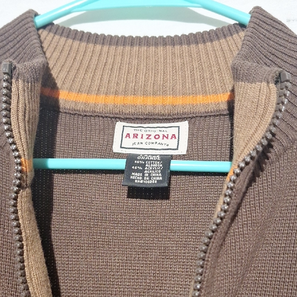 3/$20--Brown Knit Zip Up Men's Sweater With Stripes And Crew Neck, Sz. L., NWOT - Picture 6 of 13